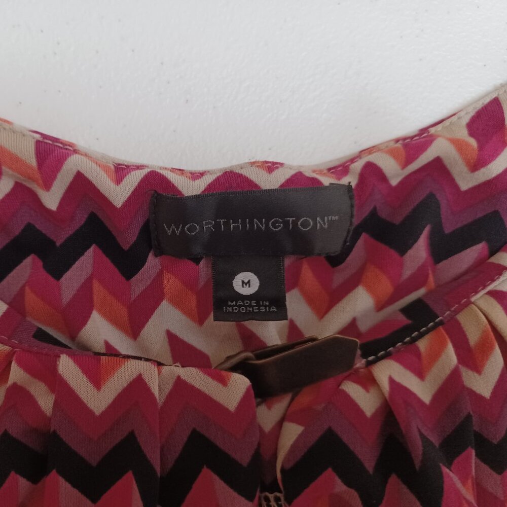 Women's Worthington Red/Black/Pink/Purple Zig-Zag Pattern Top Size Medium - Picture 5 of 8